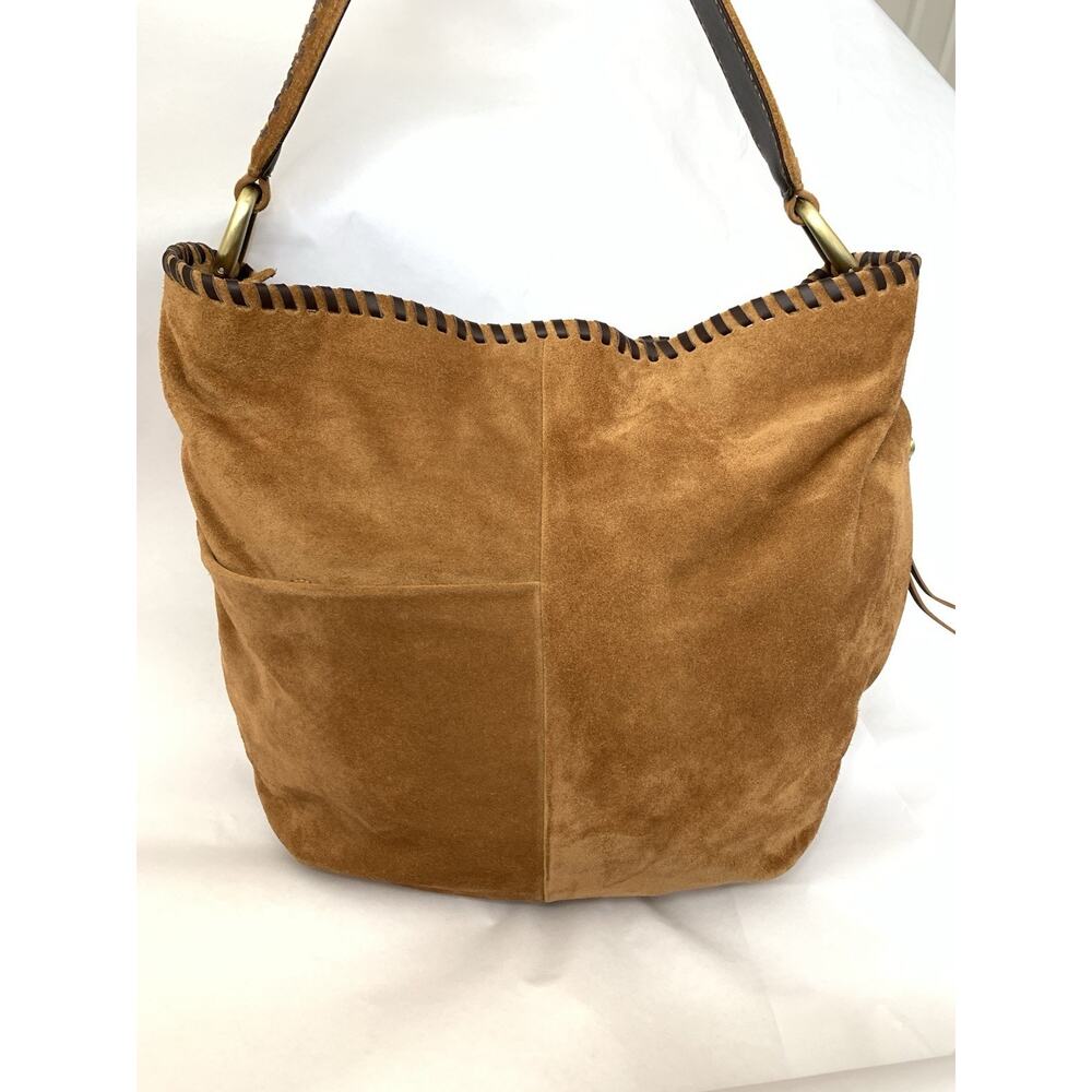 HOBO HARLEY BROWN SUEDE WHIP STITCH TRIM SHOULDER BAG PURSE EXCELLENT ! - Picture 3 of 16